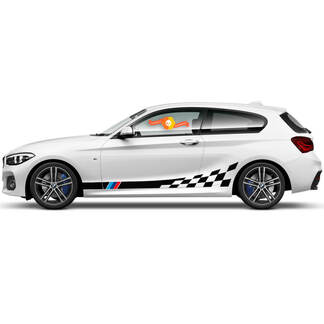 Paar vinyl stickers grafische stickers zijkant BMW 1 serie 2015 Rocker panel racebaan geblokte vlag 2022
