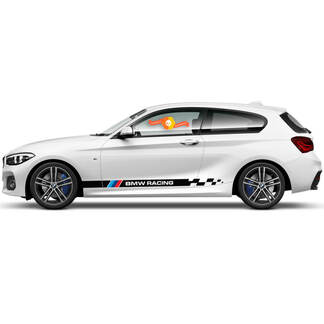 Paar vinylstickers Grafische stickers zijkant BMW 1-serie 2015 geblokte vlag Rockerpaneel Motorsport nieuw

