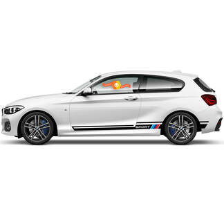2x vinylstickers grafische stickers zijkant BMW 1-serie 2015 rockerpaneel Racing-stijl
