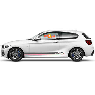 2x Vinyl Decals Grafische Stickers zijkant BMW 1 serie 2015 rockerpaneel Racing style grijs
