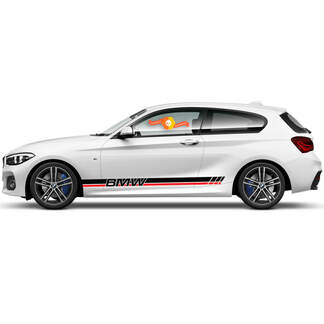 2x vinylstickers grafische stickers zijkant BMW 1-serie 2015 rockerpaneel BMW racestijl
