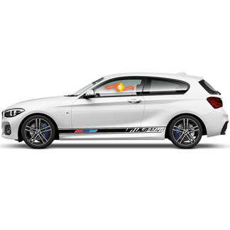 2 x vinylstickers, grafische stickers, zijkant BMW 1-serie 2015, rockerpaneelstrepen instorten
