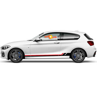 2 x vinylstickers grafische stickers zijkant BMW 1-serie 2015 rockerpaneelstrepen nu
