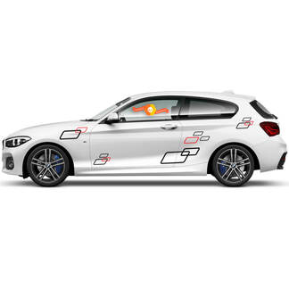 2 x vinylstickers, grafische stickers, BMW 1-serie 2015, deurrace-rechthoeken
