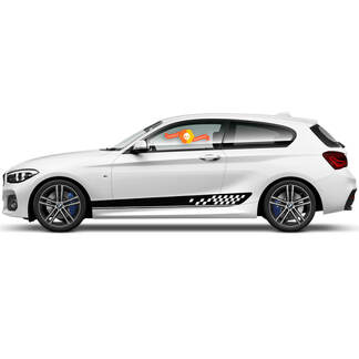 2 x vinylstickers grafische stickers zijkant BMW 1-serie 2015 rocker panel racebaan
