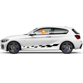 2 x vinylstickers, grafische stickers, zijkant BMW 1-serie 2015, geruite vlag, rechthoekig rockerpaneel

