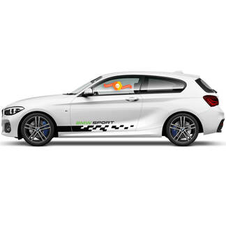 2 x vinylstickers grafische stickers zijkant BMW 1-serie 2015 geruite vlag rockerpaneel sport ineenstorting 2022
