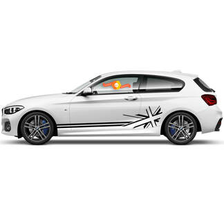 2 x vinylstickers grafische stickers zijkant BMW 1-serie 2015 geruite vlag rockerpaneel Britse vlag nieuw
