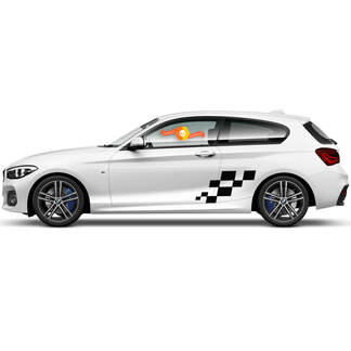 2 x vinylstickers, grafische stickers, zijkant BMW 1-serie 2015, geblokte vlag met diamanten
