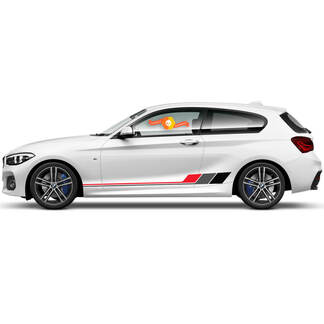 Paar vinyl stickers grafische stickers zijkant BMW 1 serie 2015 rocker paneel geblokte vlag tekening 2022
