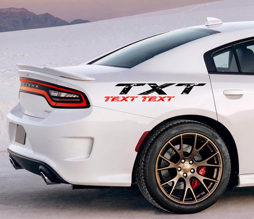 SRT Scat Pack Style TXT TEXT TEXT Black Red Distressed Pair — Vinylsticker (achterspatbord) voor Dodge Charger