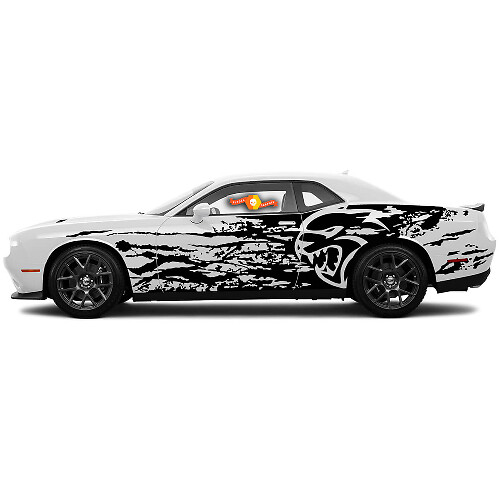 Dodge Challenger Of Charger SRT Hellcat Splash Grunge Side Widebody Kit Hell Cat Vinyl Sticker Decal Graphic
