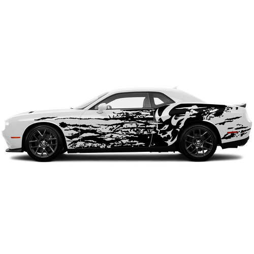 Demon Logo Grunge Stijl Zijkant Vinyl Decal Sticker voor Dodge Challenger_1