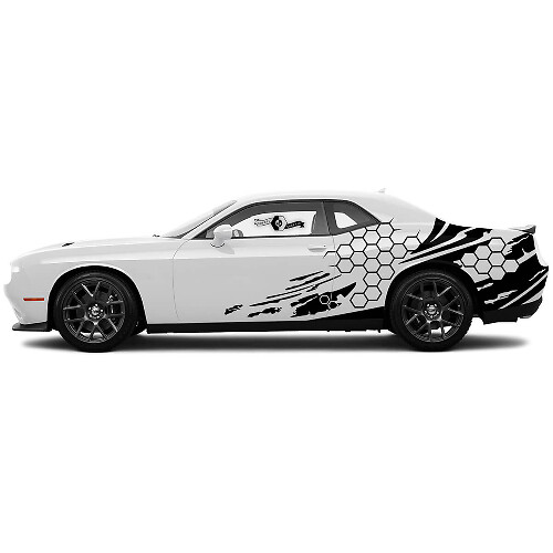 Honeycomb Grunge Deurzij Vinyl Decal Set voor Dodge Challenger