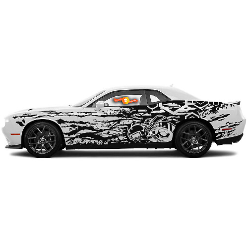 Paar Dodge Challenger of Сharger SRT Scat Pack Super Bee Deurzijde Grunge Vernietigde Zeshoek Stickers Decals Vinyl Graphics
