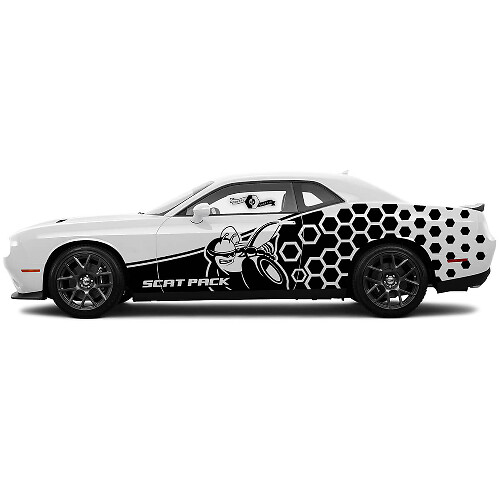Paar nieuwe Dodge Charger of Challenger SRT Scat Pack Honeycomb deurzijde Grunge stickers decals vinyl graphics Hexagon
