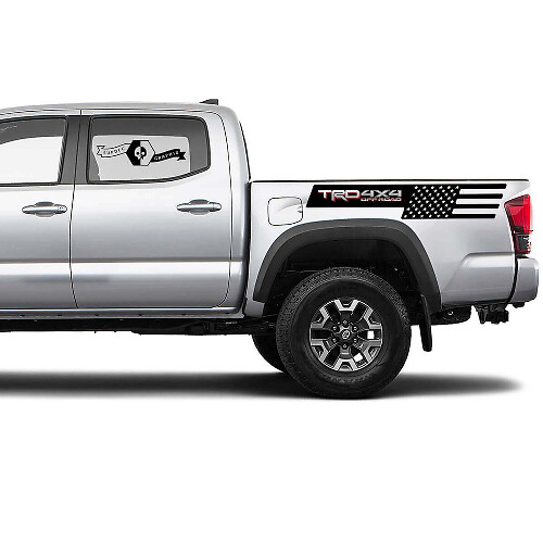 USA-vlag TRD 4x4 Off-Road vinylsticker voor de zijkant van de laadbak van Toyota Tacoma