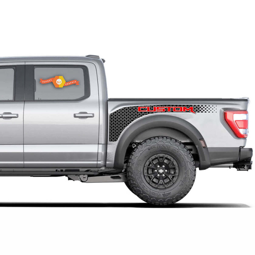 AANGEPASTE Witte Mesh Bedside Grafische Vinyl Decal Set voor Ford F-150 Raptor 2022