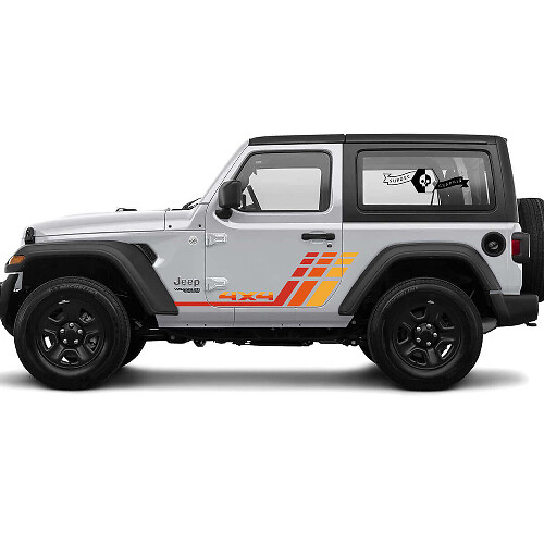 Retro 4x4 zijstrepen vinyl decal kit voor Jeep Wrangler 2-deurs