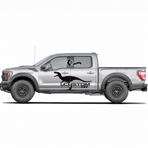 CUSTOM TXT Dinosaur Silhouet Paar Deur Vinyl Decal Sticker voor Ford F-150 2022