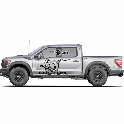 AANGEPASTE Hardlopende Dinosauruspaar Deur Vinyl Sticker voor Ford F-150 2022