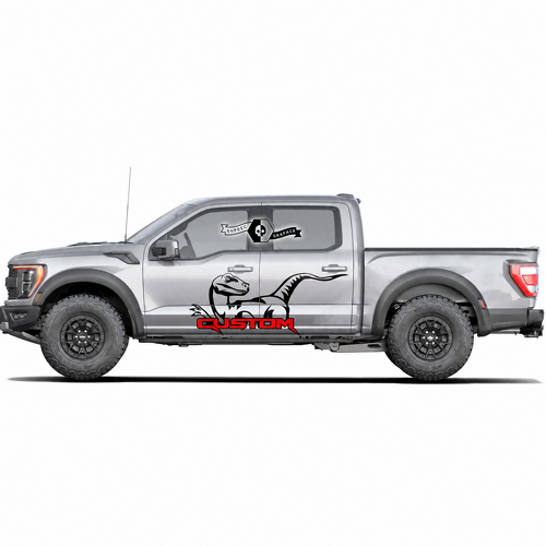 CUSTOM Rode Letters Dinosaurussen Paar Deur Vinyl Sticker voor Ford F-150 2022