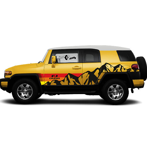 Mountains & Vintage Stripes Zijkant Vinyl Decal Sticker voor Toyota FJ Cruiser
