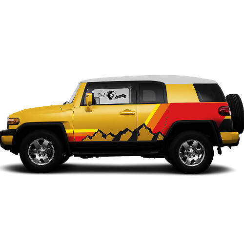 Mountains & Retro Stripes zij vinyl decal sticker voor Toyota FJ Cruiser