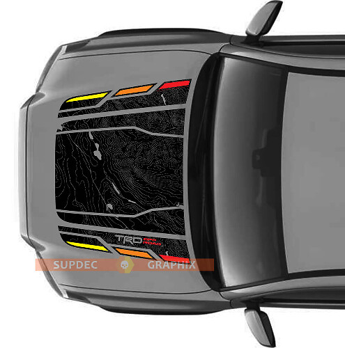 Motorkap TRD Vintage Off Road GEEN LUCHTINLAAT Topografische Kaart Motorkap Vinyl Stickers Decal passend voor Toyota Tacoma 2016 - 2021 modellen
