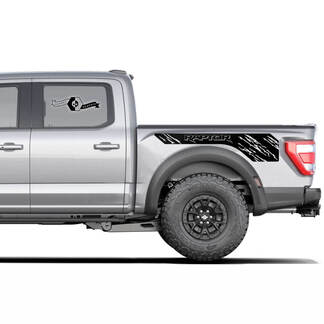 Nieuw paar Ford F150 Raptor 2020-2022 Distressed logo zijbed grafische sticker sticker
