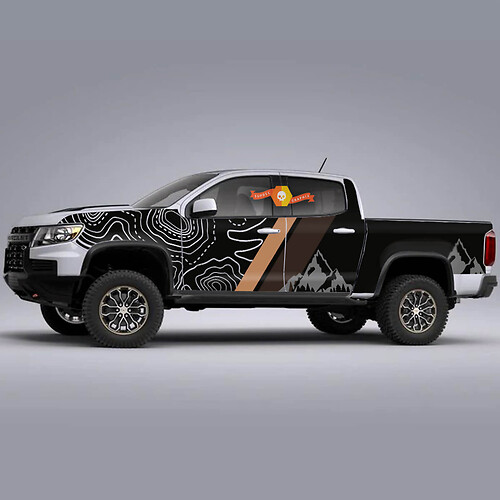 Paar Truck Side Topografische contour Map Mountain Wrap Vinyl Grafische stickers Streep ZR2 Chevy Colorado