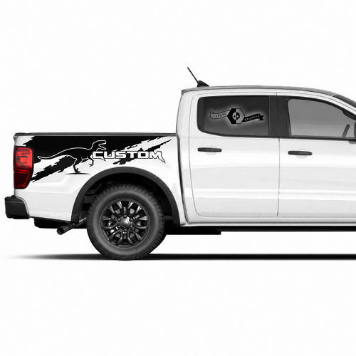 Aangepaste Omtrek Dinosaurusstukken Gescheurd Paneel Set Bedzijde Vinyl Decal Sticker voor Ford F-150 2022