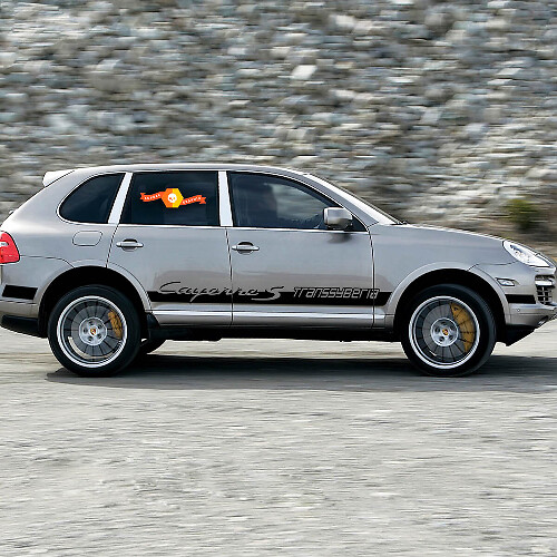 Nieuwe Porsche Cayenne S Transsyberian zijstrepen kit decal sticker 1
