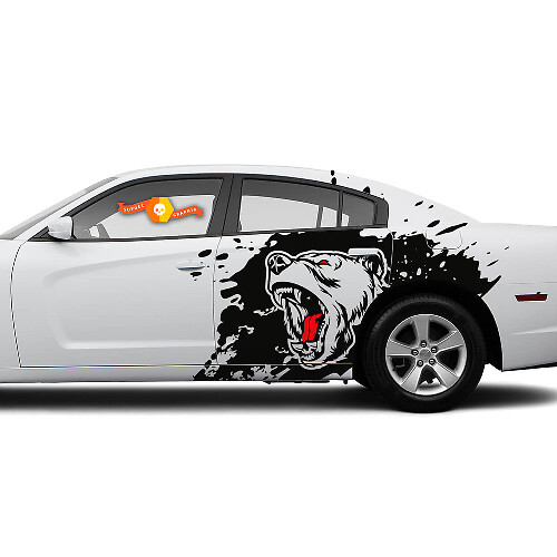 Set van zij Angry Grizzly Bear zij Dodge Challenger of Charger Splash Wrap Decals Stickers Twee kleuren
