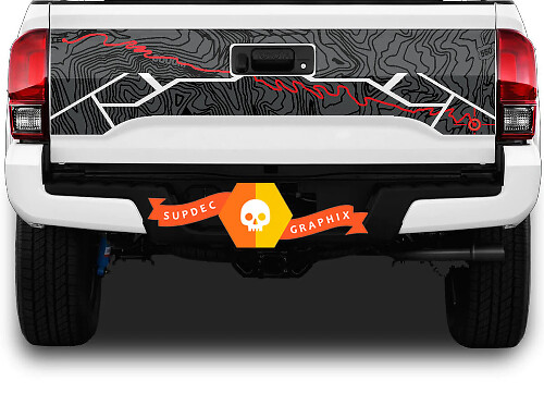 Achterklep Toyota Tacoma Topografische Kaart Avonturenreis Vinyl Decal Sticker TRD off road
