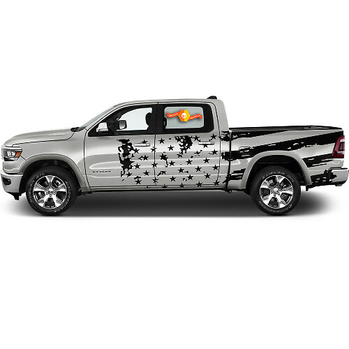 Paar Dodge Ram 1500 Bed Side US Flag Racing Achterstreep Vinyl Decal Sticker
