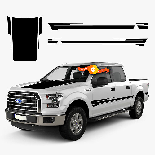Kap- en dorpelpaneel racegrafiek zij vinyl decal streep 2 voor Ford F-150 2021-2022