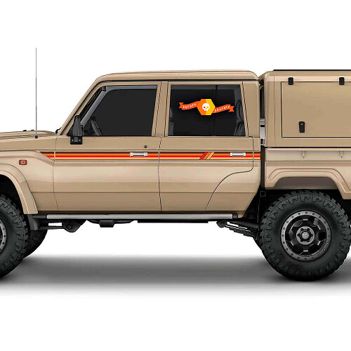 Vintage stijl zijstrepen vinyl decal kit voor Toyota Land Cruiser LC79 dubbele cabine