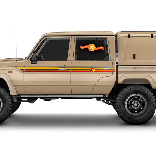 2 TOYOTA Land Cruiser LANDCRUISER Cab LC79 Strepen ROOD AARDE Kleuren Zonsondergang Grafische Strepen

