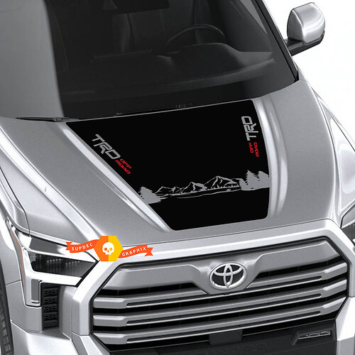 Nieuwe Toyota Tundra 2022 Hood TRD SR5 -bomen en bergen wrap decal sticker graphics supdec ontwerp