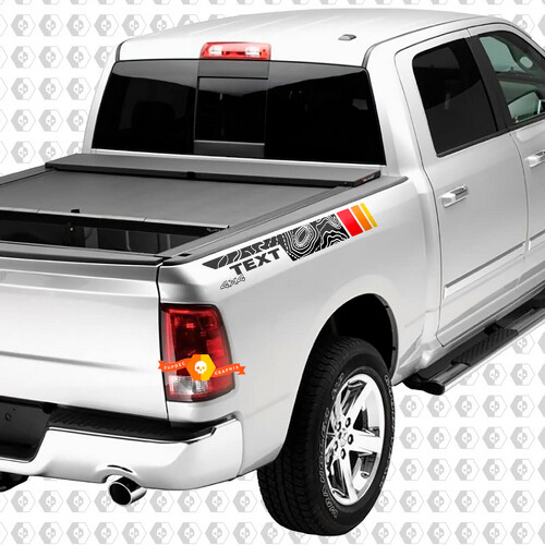Topografische Strepen & Aangepaste Tekst Bedside Vinyl Sticker voor Dodge Ram 1500