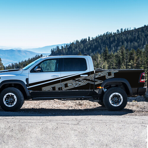 TRX-stijl aangepaste zijvinylstickerset voor Dodge Ram 1500 Rebel/TRX