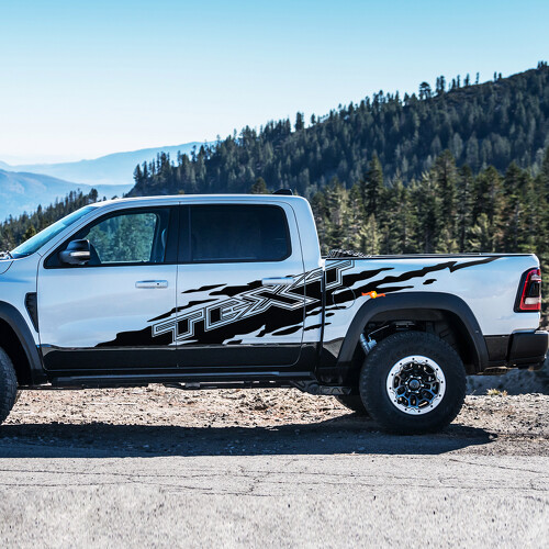 TEXT Mud Splash Side Stripe Pair Zijkant Vinylsticker voor Dodge Ram 1500 Rebel, TRX