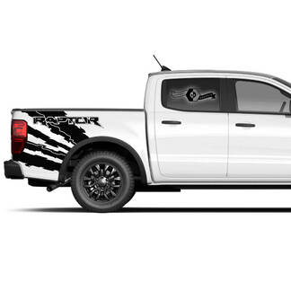 2x Nieuwe Ford F150 Raptor 2022 Destroyed Side Bed Graphic Decal Sticker
