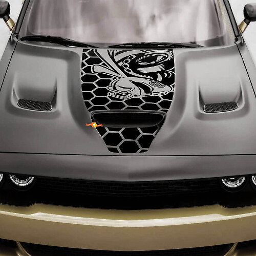 Boze Bij Honingraat Motorkap Vinyl Sticker voor Dodge Challenger 2019-2024