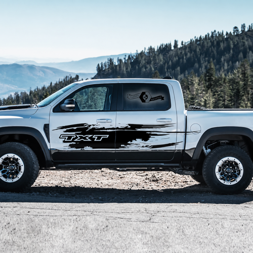 TXT Brush Stroke Door Pair Deur Vinylsticker voor RAM 1500 Rebel, TRX 2022-2026