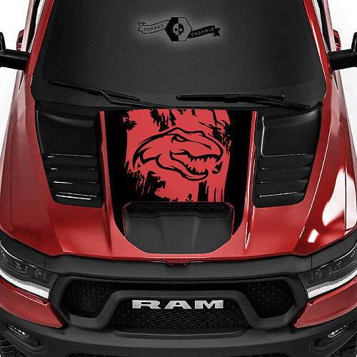 T-Rex Hood Vinyl Sticker in Verweerde Stijl voor Dodge Ram Rebel 1500 TRX
