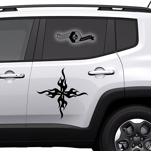 Tribal stijl Vuur Kruis Deur Zij Vinyl Decal Sticker