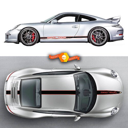 Set Porsche 911 Porsche Carrera Rocker Panel Hood Dak Dak 2 Kleuren Zijstrepen Deuren Kits Decal Sticker
