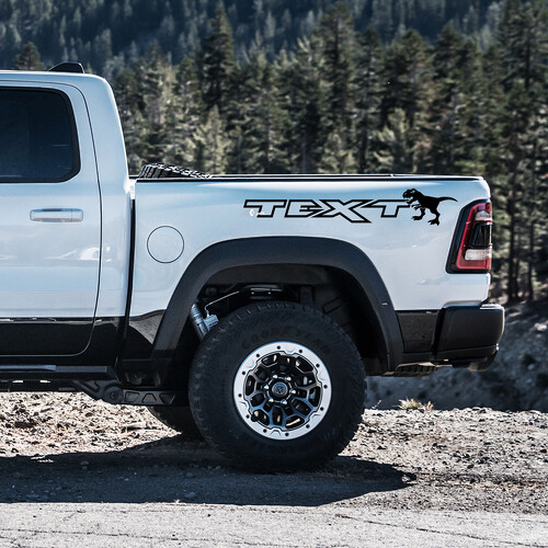 T-Rex Silhouet Aangepaste Tekst Bedside Vinyl Decal Sticker voor RAM 1500 Rebel, TRX 2019-2026